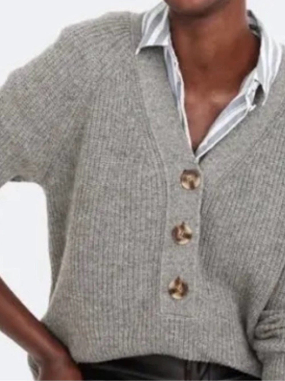 Madewell Heather Gray V-Neck Ribbed Button Cardigan